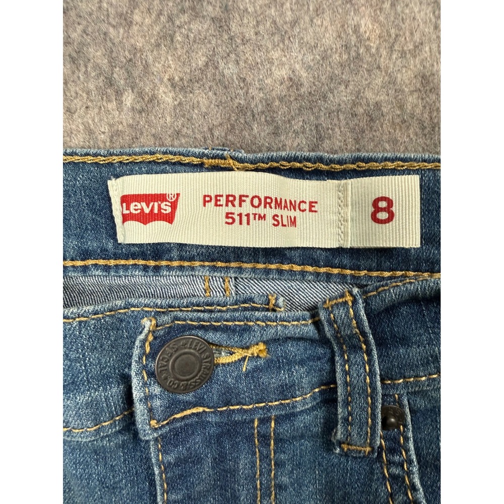 Levis 511 Slim Performance Jeans Kids Size 8 Blue Denim Adjustable Waist 511TM - Picture 4 of 6